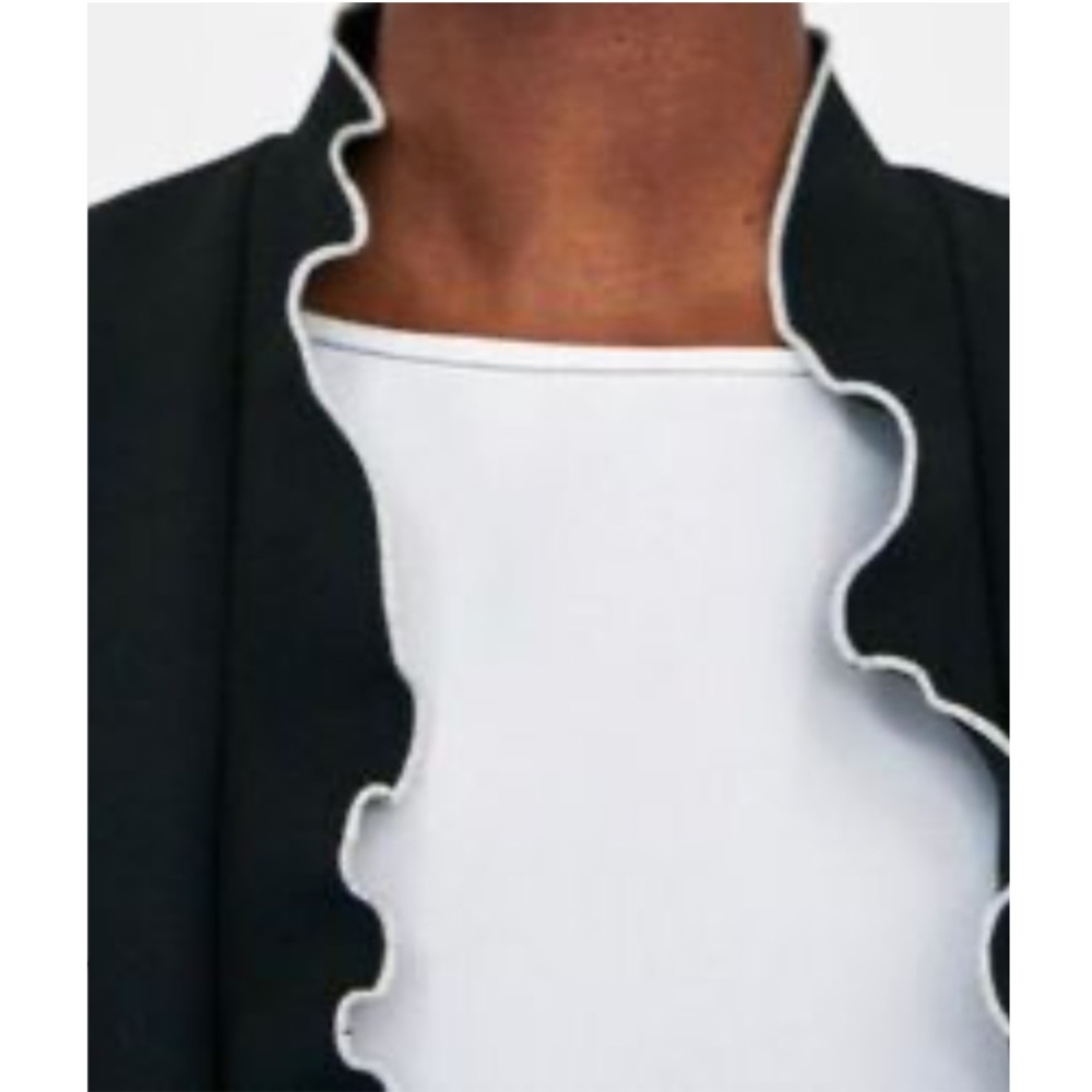 Zara Basic Blazer W/ Ruffle Lapel Collar, Contras… - image 6